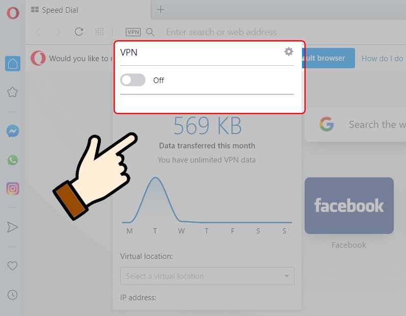  Nhấn vào ô tròn tại khung hiển thị để bật VPN.