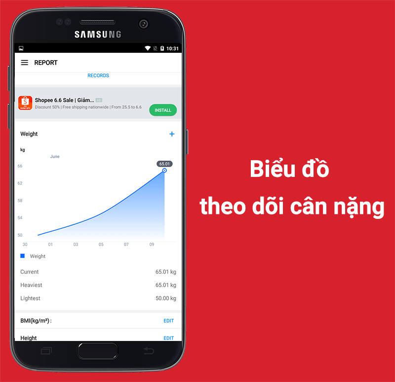 Biểu đồ theo d&otilde;i hướng căn nặng của bạn.