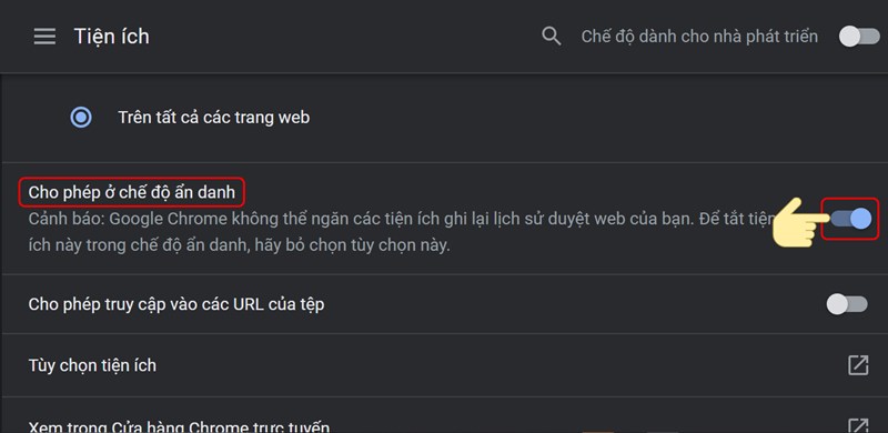 Cho phép ở chế độ ẩn danh