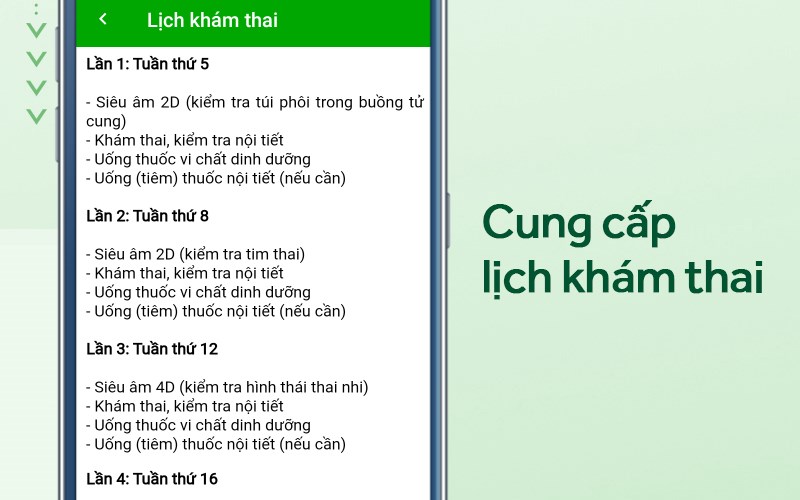 Cung cấp lịch khám thai