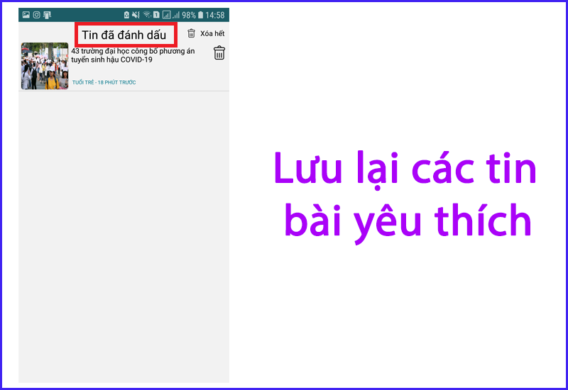 T&iacute;nh năng lưu lại c&aacute;c tin b&agrave;i y&ecirc;u th&iacute;ch, xem lại c&aacute;c tin tức đ&atilde; đọc gần đ&acirc;y