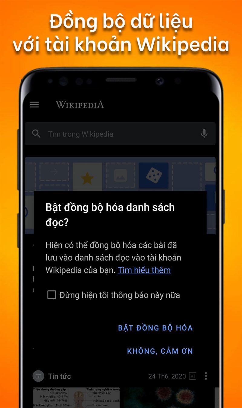 Đồng bộ dữ liệu với tài khoản Wikipedia