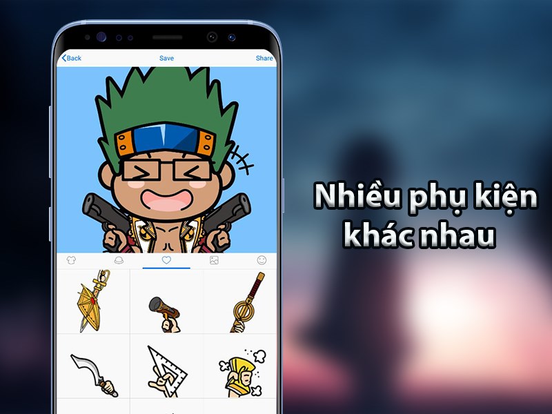 Các phụ kiện khác như: Phụ kiện cầm tay, màu nền, những kiểu chữ có sẵn,..