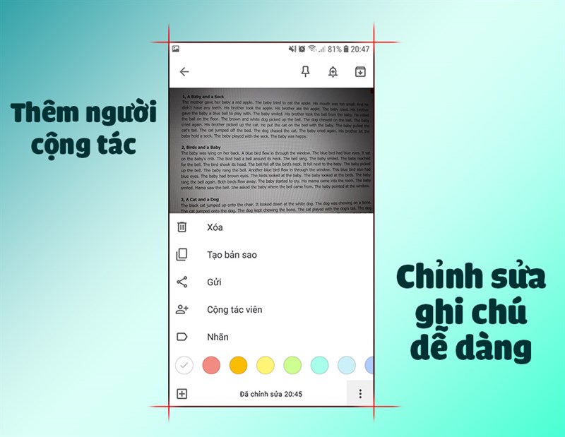 Thêm cộng tác viên và chia sẻ ghi chú