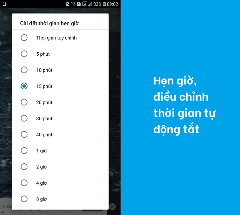 Tính năng hẹn giờ giúp người dùng có thể điều chỉnh thời gian tự động tắt.