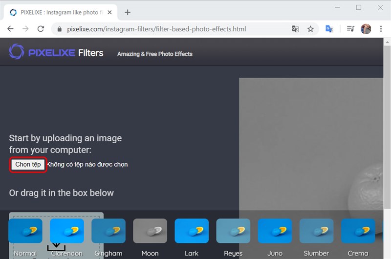 Tải ảnh l&ecirc;n Pixelixe Photo Effects