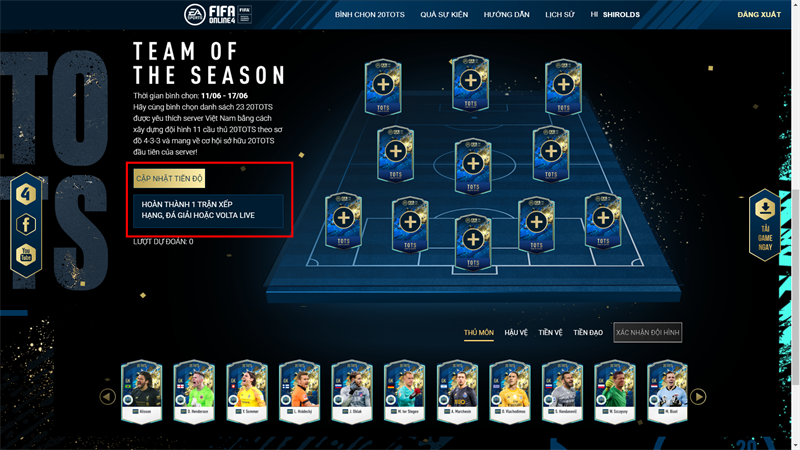 Bước 2: Nhận nhiệm vụ v&agrave; ho&agrave;n th&agrave;nh 1 trận (đ&aacute; giải, xếp hạng 1vs1, xếp hạng 2vs2, GLXH, Volta LIVE) để nhận lượt b&igrave;nh chọn