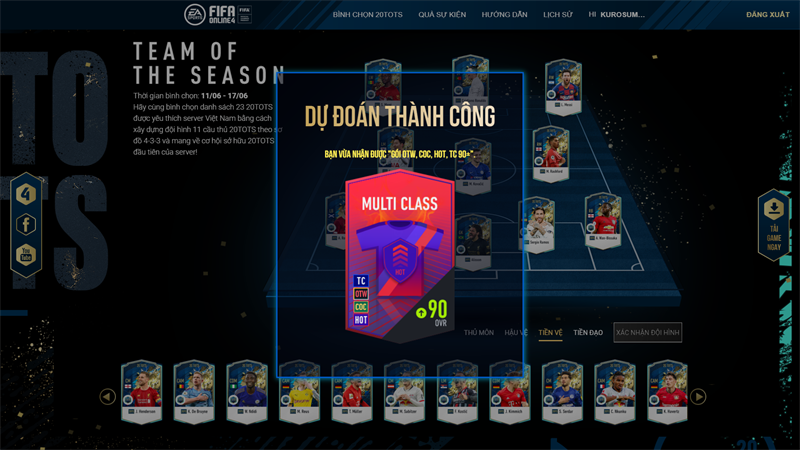 Bước 3: B&igrave;nh chọn 11 cầu thủ 20TOTS bạn y&ecirc;u th&iacute;ch nhất qua đội h&igrave;nh 4-3-3