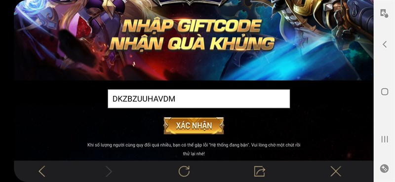 Bước 6: Nhập code nhập dù và nhấn 