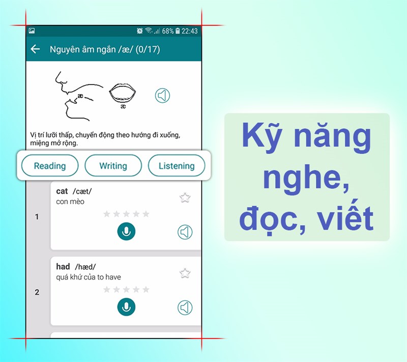 Luyện tập đầy đủ các kỹ năng nghe, đọc, viết các phiên âm tiếng Anh