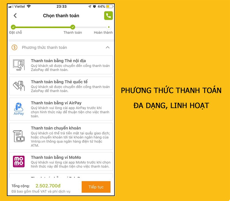 Hỗ trợ nhiều h&igrave;nh thức thanh to&aacute;n, kh&ocirc;ng cần thẻ t&iacute;n dụng, đảm bảo bảo mật tuyệt đối