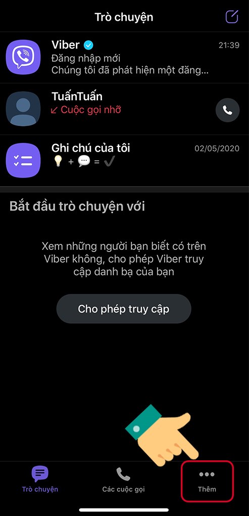 Chọn Thêm trên Viber điện thoại