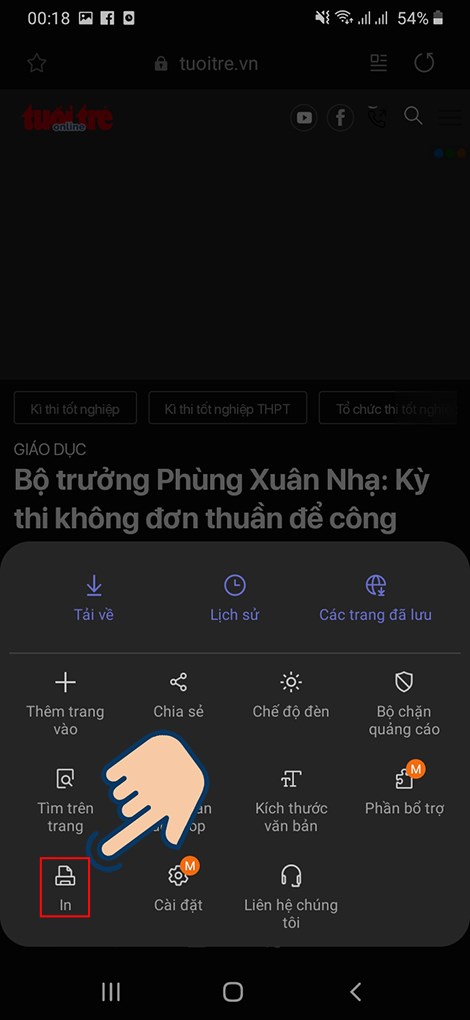 Chọn vào In để in thành PDF.