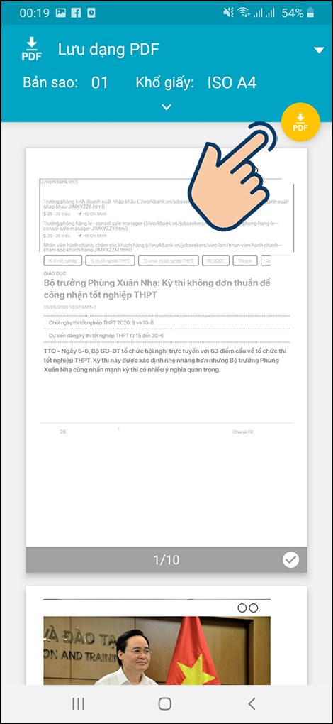 Chọn vào icon Save để lưu bản PDF đã in.