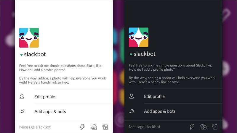 Giao diện Dark Mode của Slack