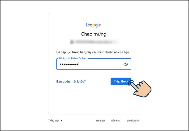 Nhập mật khẩu Gmail v&agrave; chọn Tiếp theo.