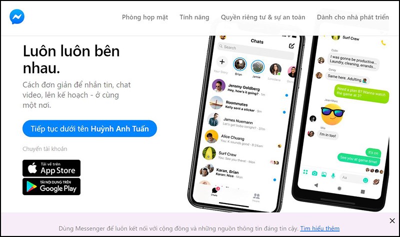 v&agrave;o Facebook Messenger tr&ecirc;n m&aacute;y t&iacute;nh