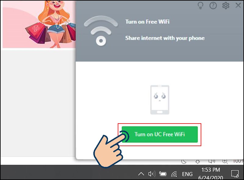 Nhấp vào Bật WiFi miễn phí từ UC.