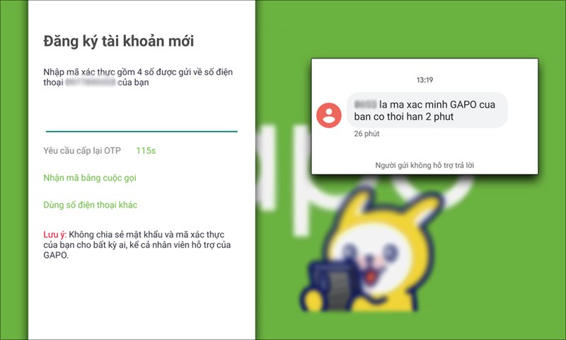 Nhập m&atilde; x&aacute;c thực được gửi về số điện thoại