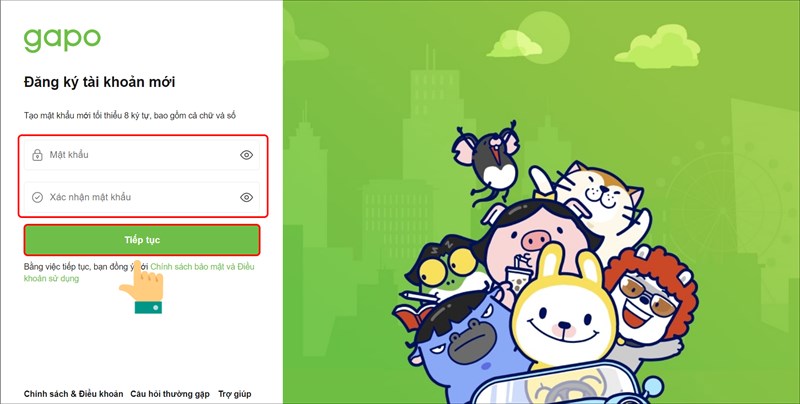 Tạo lập Mật khẩu v&agrave; X&aacute;c nhận mật khẩu, ho&agrave;n tất đăng k&yacute;