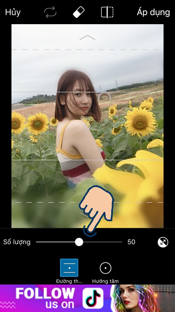 Di chuyển thanh Số lượng để điều chỉnh độ mờ của hậu cảnh tr&ecirc;n bức ảnh.