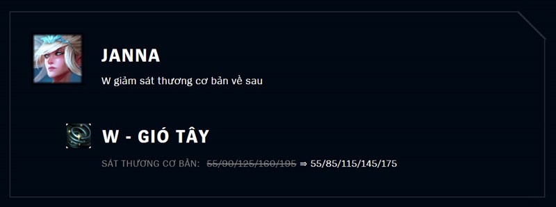 Giảm sát thương cơ bản W về sau của Janna