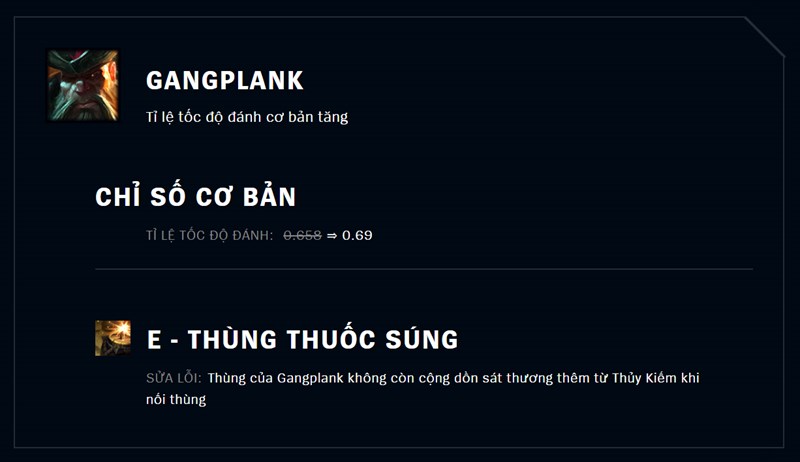 Tăng tỉ lệ tốc độ đánh cơ bản của Gangplank