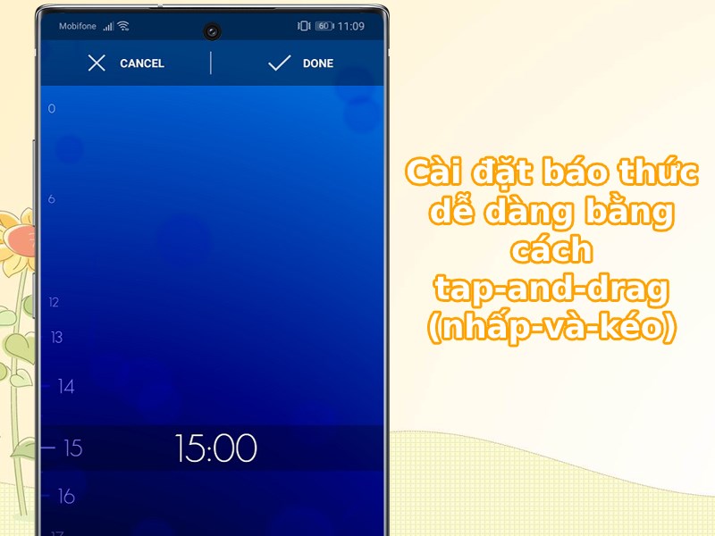 C&agrave;i đặt b&aacute;o thức dễ d&agrave;ng bằng c&aacute;ch tap-and-drag (nhấp-v&agrave;-k&eacute;o)