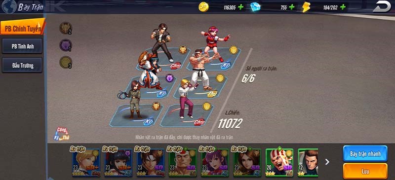 Giao diện sắp xếp đội h&igrave;nh quen thuộc ở những tựa game thẻ b&agrave;i chiến thuật