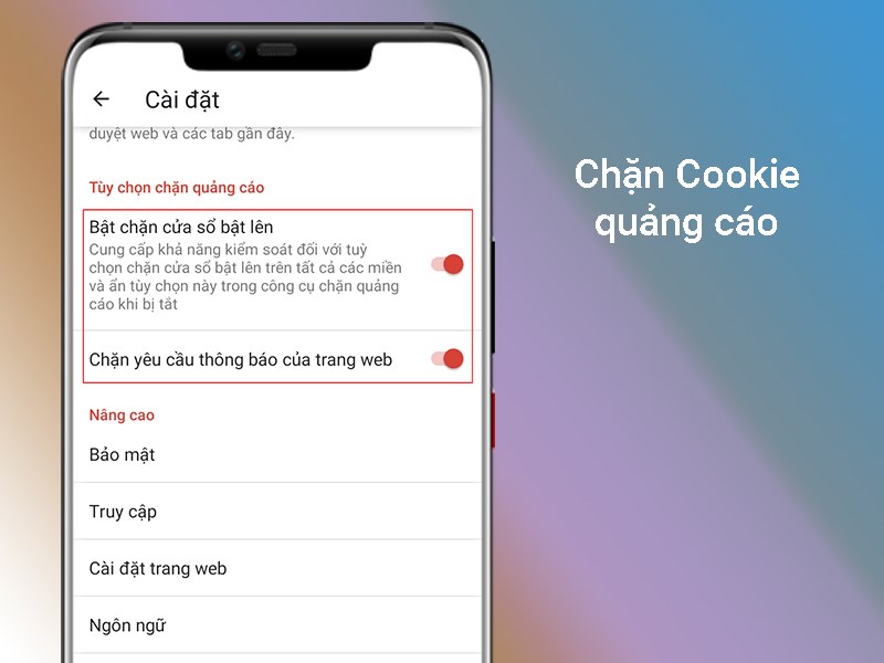 Chặn Cookie quảng c&aacute;o từ c&aacute;c b&ecirc;n thứ ba