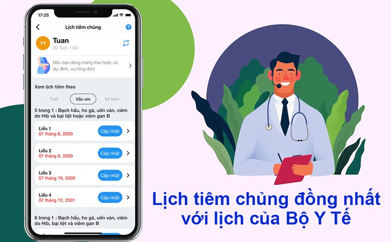 Lịch tiêm chủng đồng nhất với lịch của Bộ Y Tế