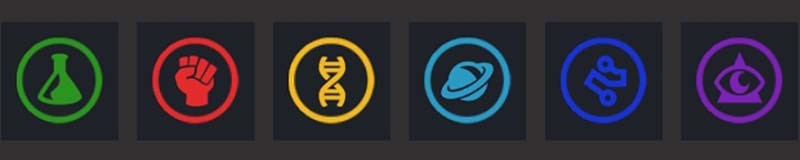 6 Class lần lượt l&agrave; Khoa học, Kĩ năng, Đột biến, Vũ trụ, C&ocirc;ng nghệ, Thần b&iacute;