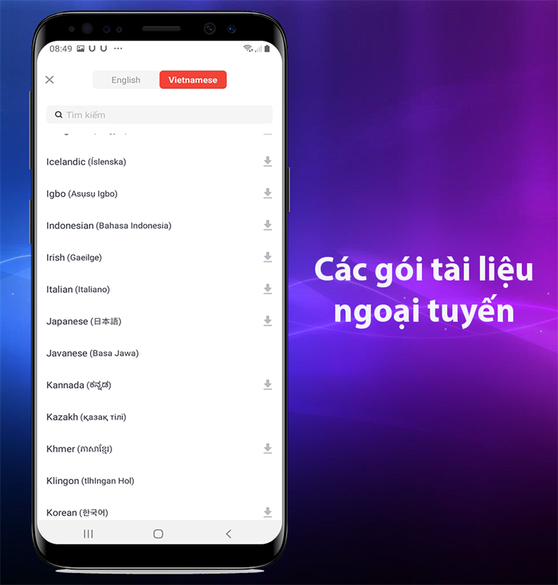 Tải miễn phí các gói từ điển, dịch câu, ngữ pháp,... offline