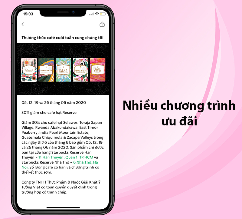 Có rất nhiều chương trình ưu đãi, khuyến mãi cà phê starbucks và nước uống starbucks cho bạn lựa chọn