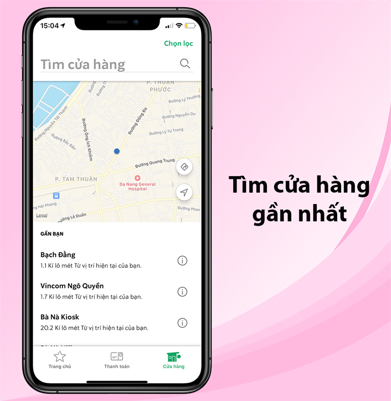 Tự động tìm kiếm quán gần bạn nhất để bạn ghé qua hoặc đặt hàng