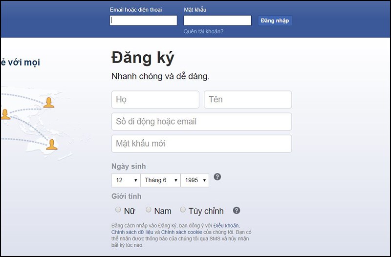 hãy đăng nhập Facebook mà bạn muốn bật khiên.