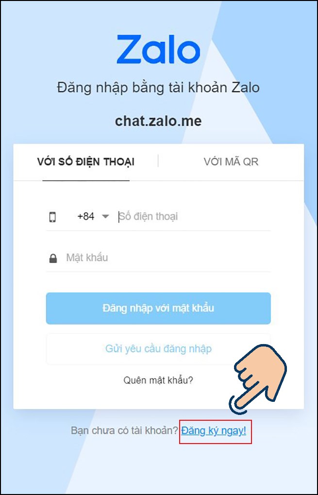 ruy cập vào Zalo web và chọn Đăng ký ngay.