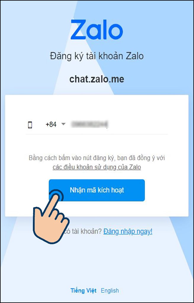 Nhập số điện thoại của bạn đăng ký vào ô trống và chọn Nhận mã kích hoạt.