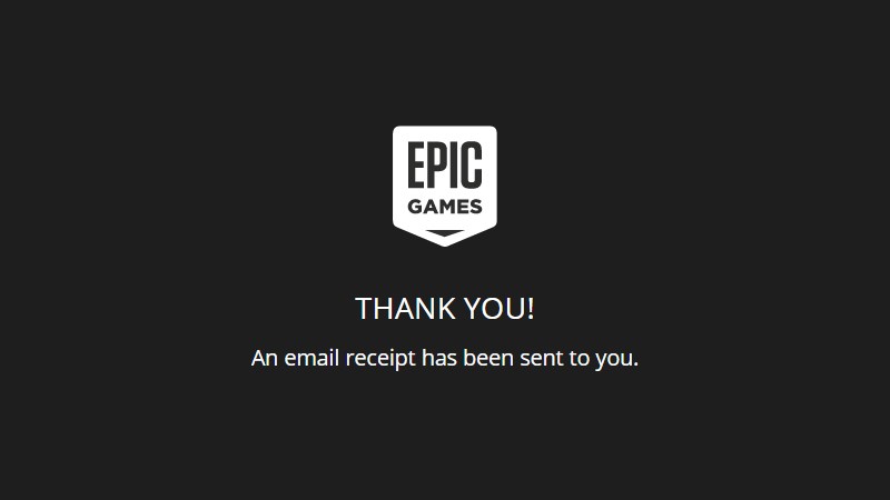 Epic Games Store gửi thông báo cảm ơn