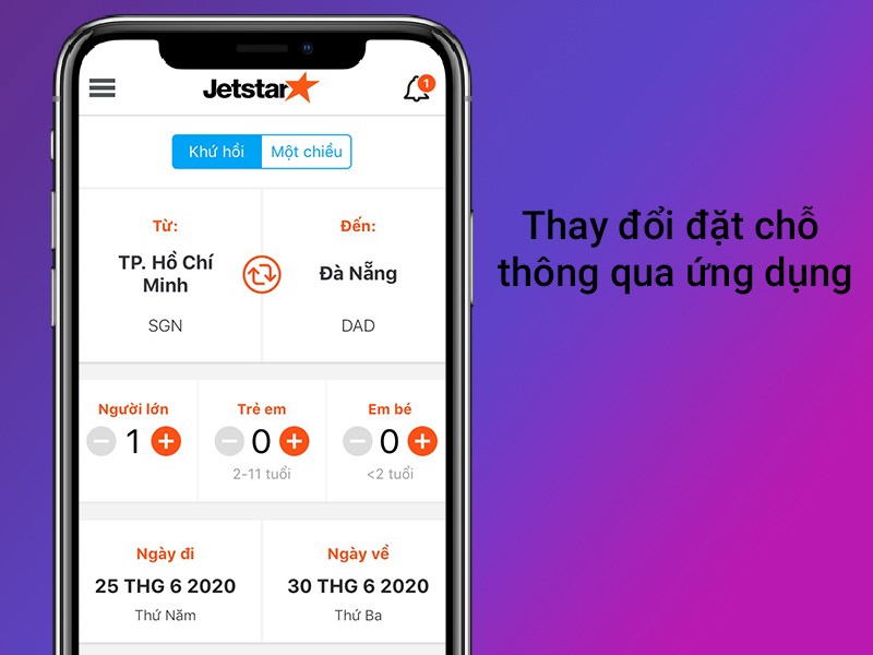Thay đổi đặt chỗ th&ocirc;ng qua ứng dụng