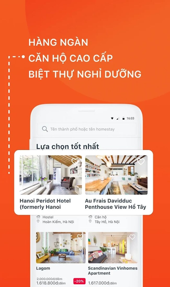 Hàng ngàn phòng homestay sang trọng và tiện nghi
