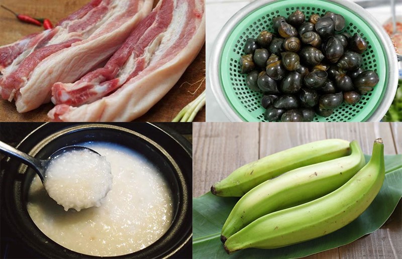 Các nguyên liệu món ăn uống lẩu ốc bươu cơm trắng mẻ
