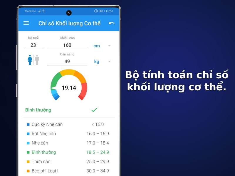 Bộ tính toán chỉ số khối lượng cơ thể.