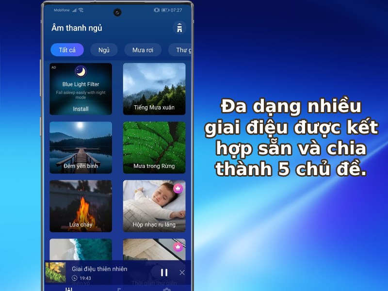 Đa dạng nhiều giai điệu được kết hợp sẵn và chia thành 5 chủ đề.