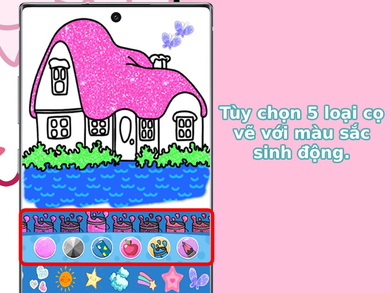 T&ugrave;y chọn 5 loại cọ vẽ với m&agrave;u sắc sinh động.