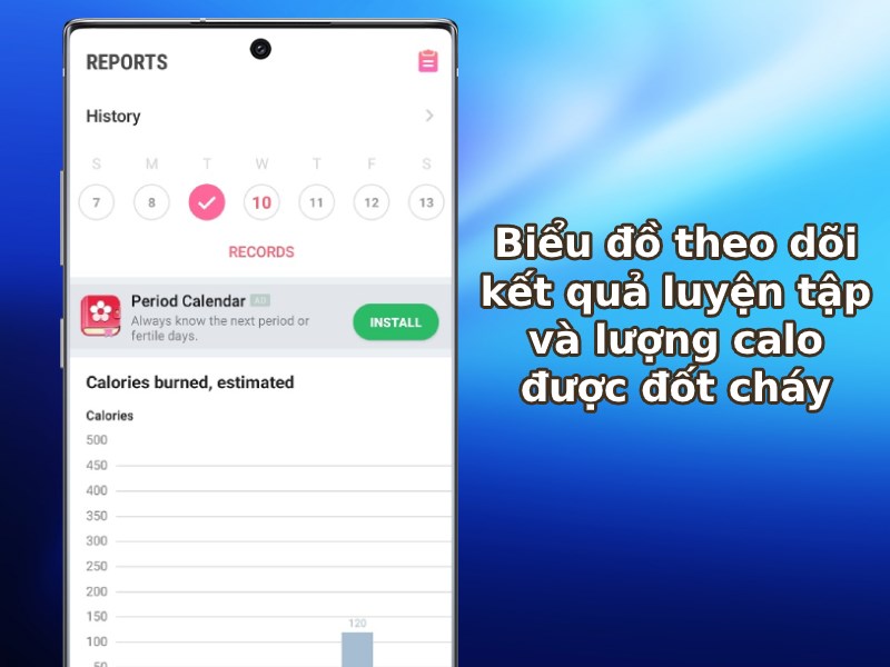 Biểu đồ theo d&otilde;i kết quả luyện tập v&agrave; lượng calo được đốt ch&aacute;y