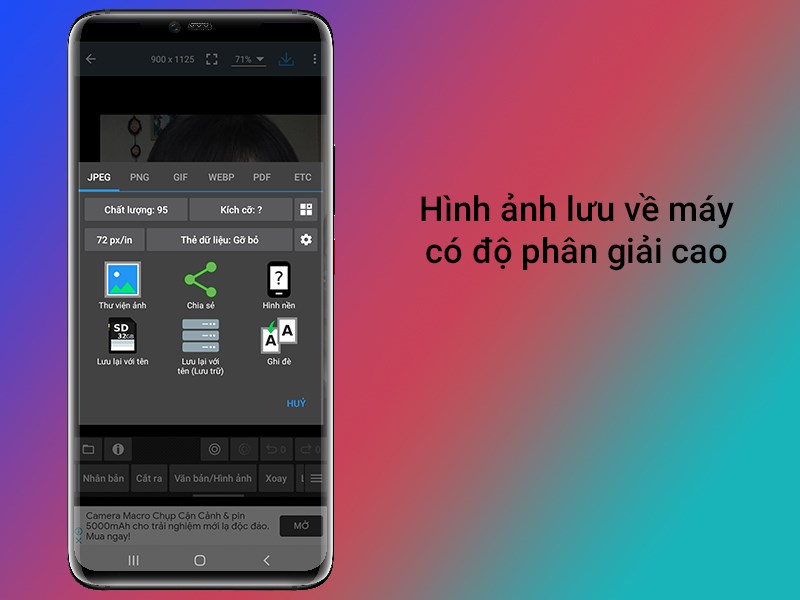 Hình ảnh độ phân giải cao được lưu trữ trên thiết bị