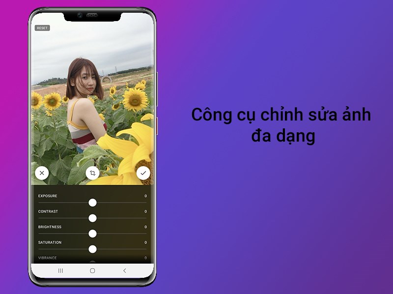 Công cụ chỉnh sửa ảnh như phơi sáng, độ sắc nét
