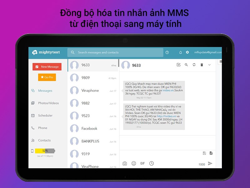 Đồng bộ hóa tin nhắn ảnh MMS từ điện thoại sang máy tính.