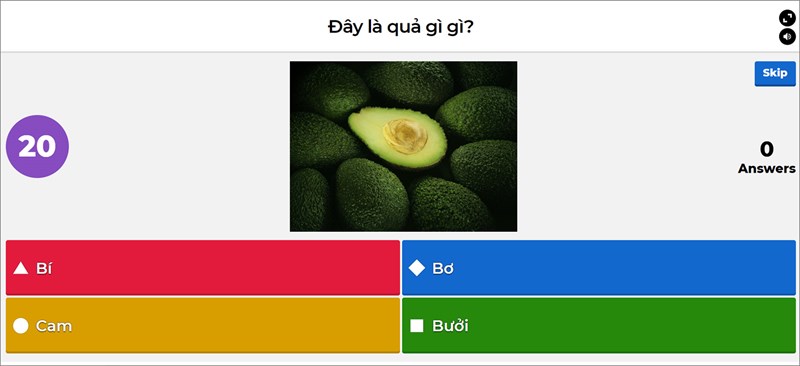 Giao diện chính khi tham gia bài trắc nghiệm trên Kahoot